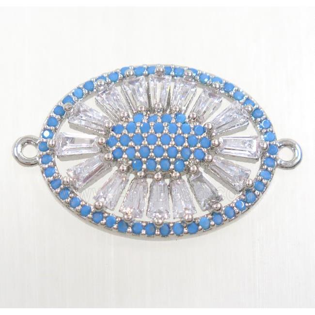 copper sunflower connector paved zircon, turq, platinum plated