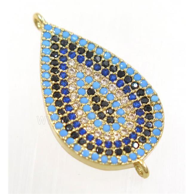 copper teardrop connector paved zircon, gold plated