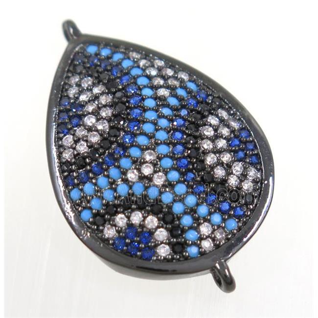 copper teardrop connector paved zircon, black plated