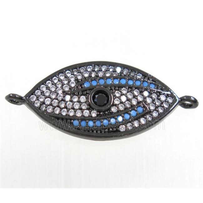 copper oval connector paved zircon with evil eye, black plated