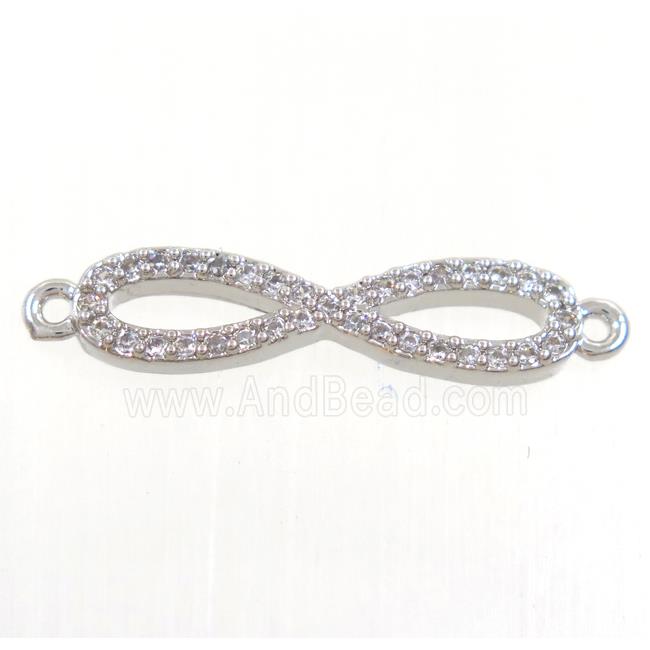 copper infinity connector paved zircon, platinum plated