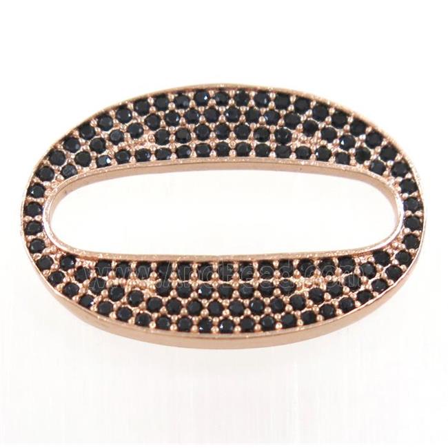 copper oval connector paved black zircon, rose gold