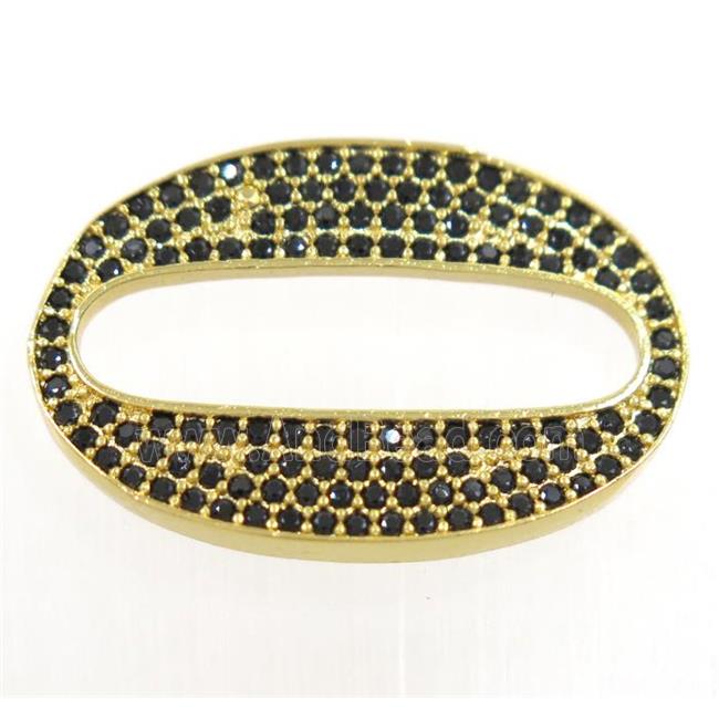 copper oval connector paved black zircon, gold plated