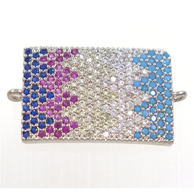 copper rectangle connector paved zircon, platinum plated