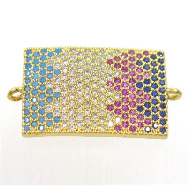 copper rectangle connector paved zircon, gold plated