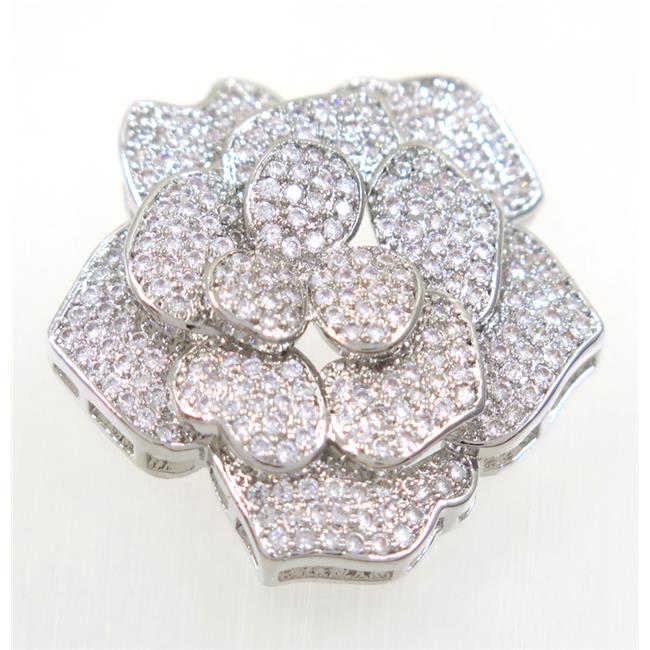 copper flower beads paved zircon, platinum plated
