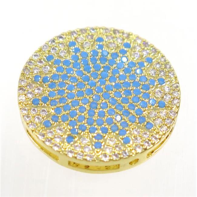 copper sun beads paved zircon, gold plated