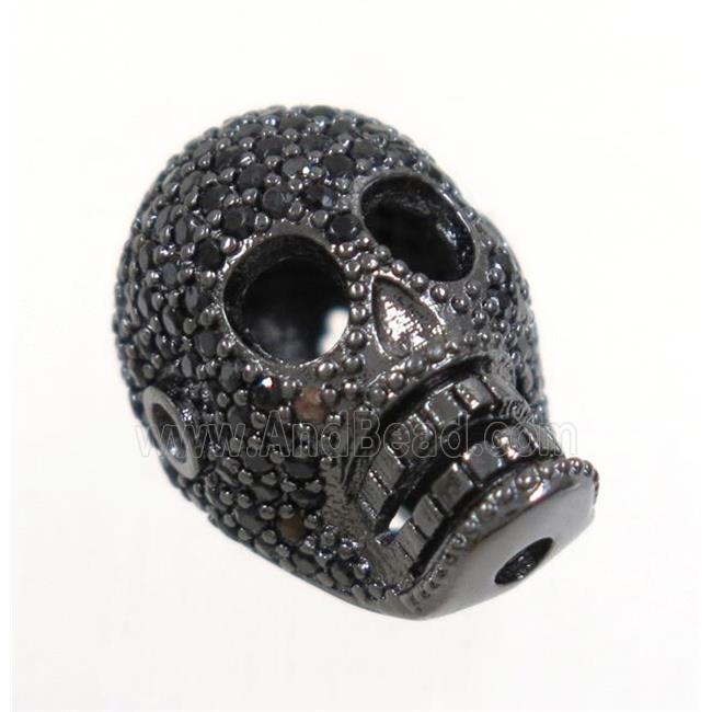 copper skull beads paved zircon, black plated