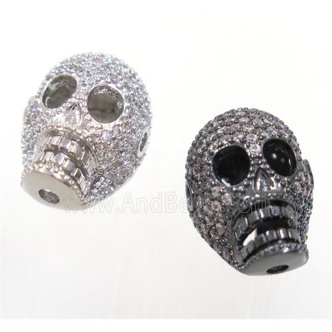copper skull beads paved zircon, mix color