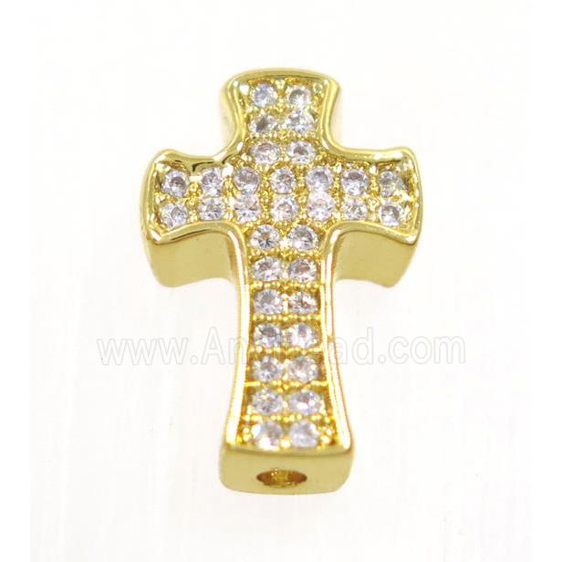 copper cross beads paved zircon, gold plated
