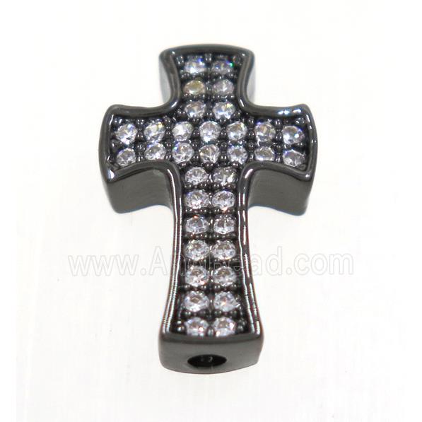 copper cross beads paved zircon, black plated
