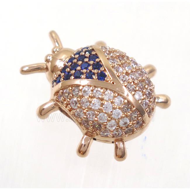 copper bettle beads paved zircon, rose gold