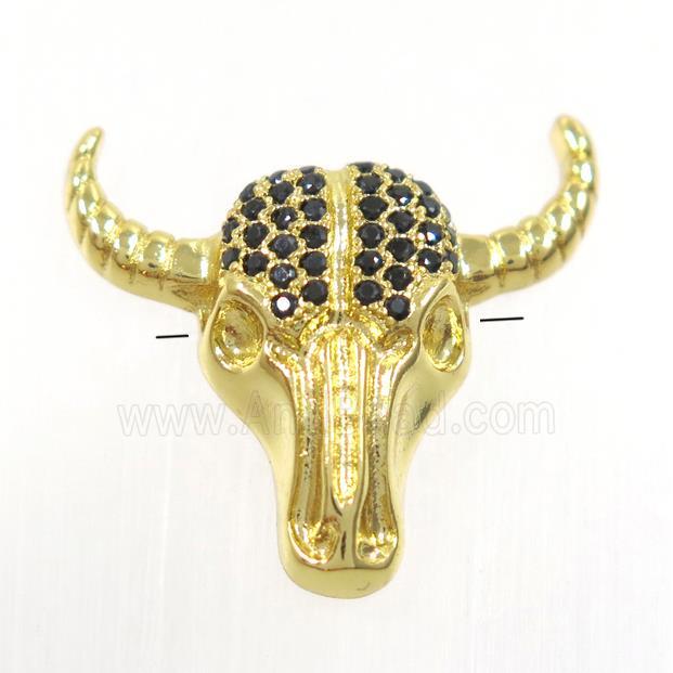 copper bullhead beads paved zircon, gold plated
