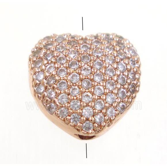 copper heart beads paved zircon, rose gold
