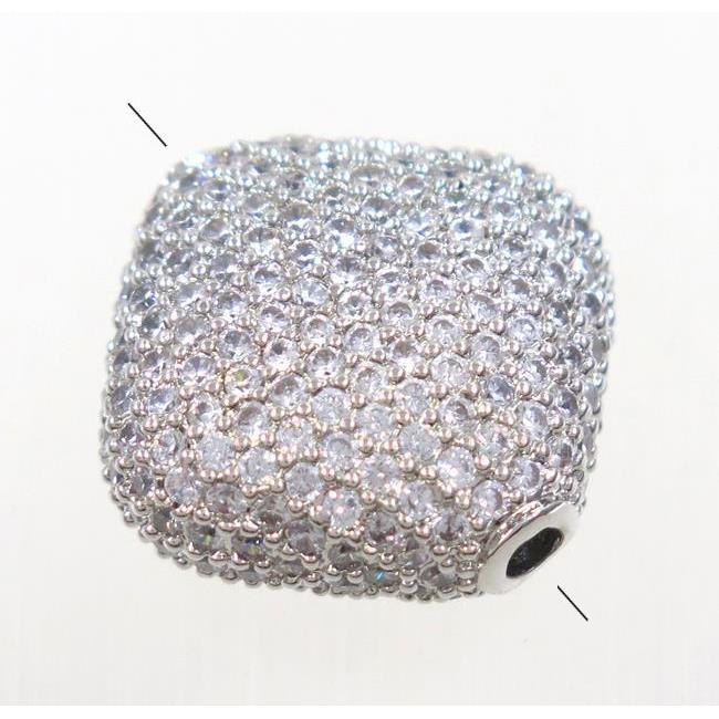 copper square beads paved zircon, platinum plated