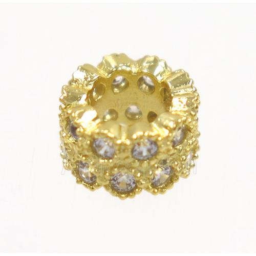 copper rondelle beads paved zircon, gold plated