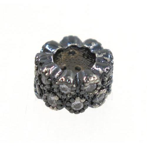 copper rondelle beads paved zircon, black plated