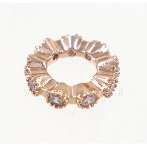 copper rondelle bead paved zircon, rose gold