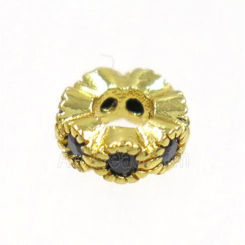 copper rondelle beads paved zircon, gold plated