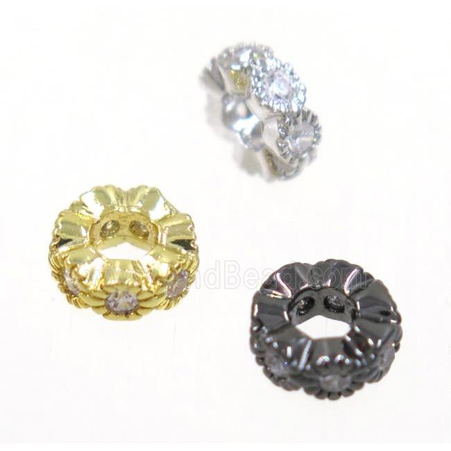 copper rondelle beads paved zircon, mix color