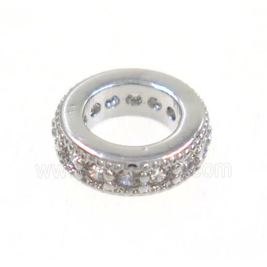 copper rondelle beads paved zircon, platinum plated