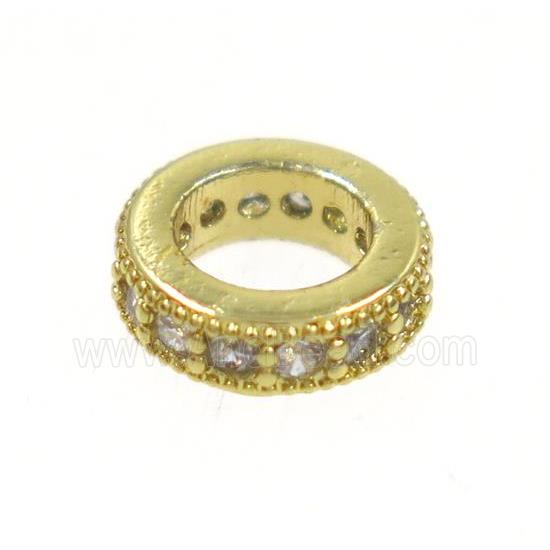 copper rondelle beads paved zircon, gold plated