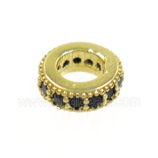 copper rondelle beads paved zircon, gold plated