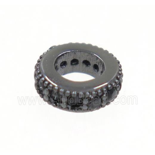 copper rondelle beads paved zircon, black plated