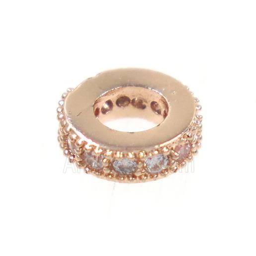 copper rondelle beads paved zircon, rose ogld