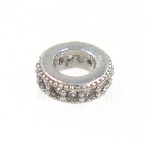 copper rondelle beads paved zircon, platinum plated