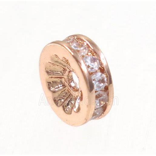 copper heishi beads paved zircon, rose gold