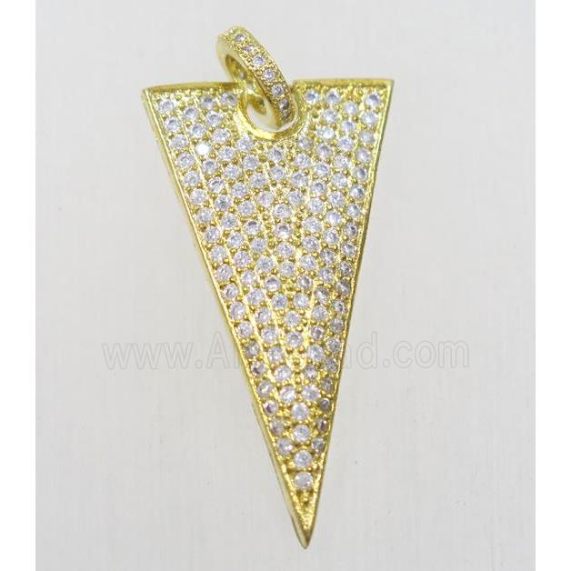 copper triangle pendant paved zircon, gold plated