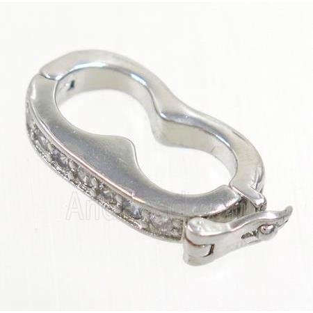 copper clasp paved zircon, platinum plated