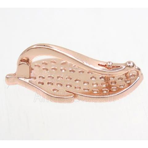 copper leaf clasp paved zircon, rose gold