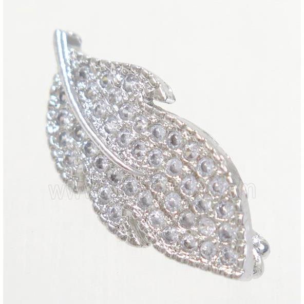 copper leaf clasp paved zircon, platinum plated
