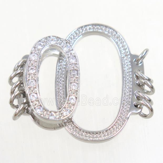 copper connector paved zircon, platinum plated
