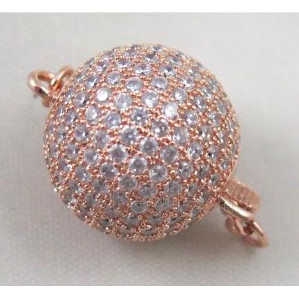 copper clasp paved zircon, round, rose gold plated