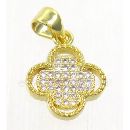 copper pendant paved zircon, four leaf Clover, gold plated