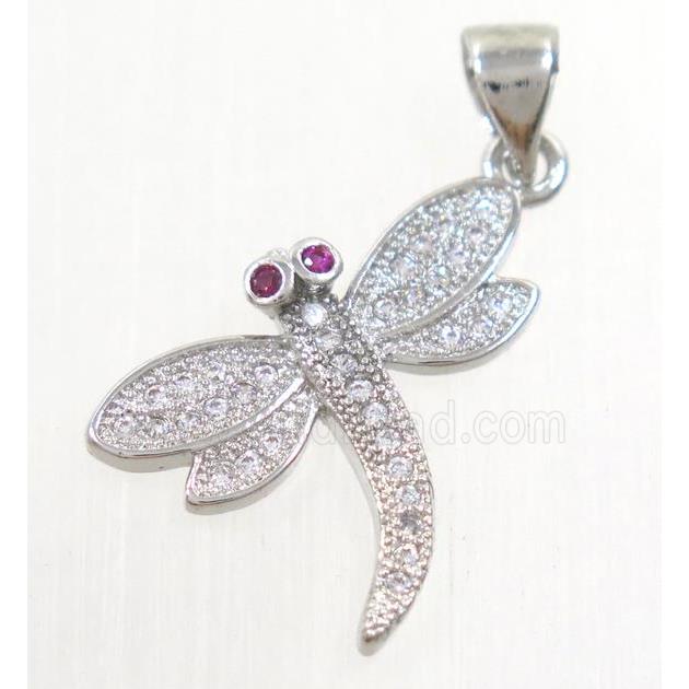copper dragonfly pendant paved zircon, platinum plated