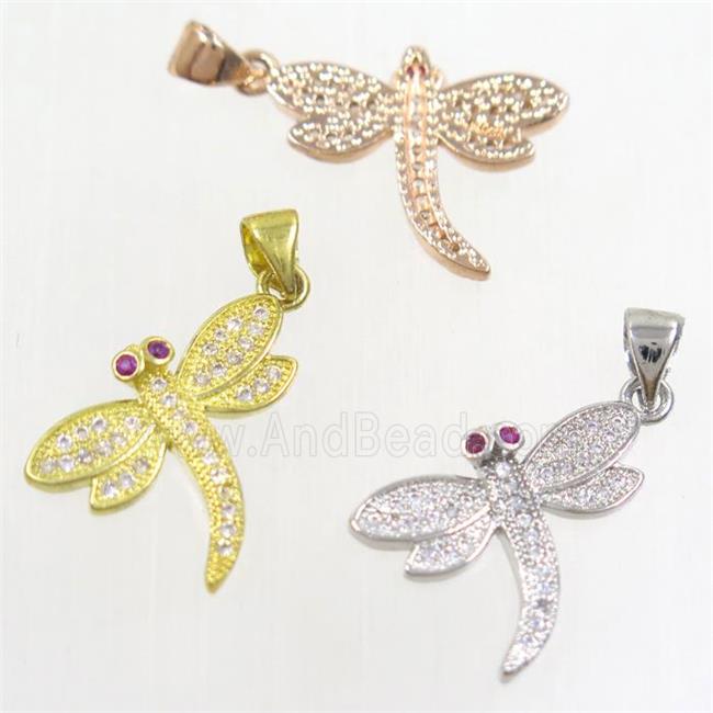 copper dragonfly pendant paved zircon, mix color