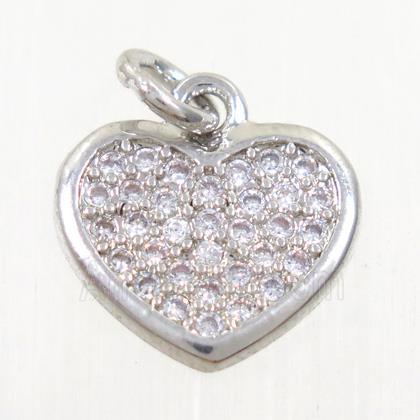 copper heart pendant paved zircon, platinum plated