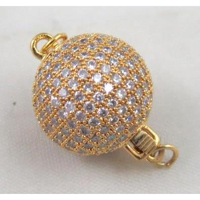 copper clasp paved zircon, round, gold plated