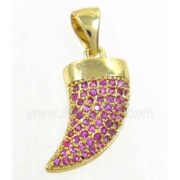 copper horn pendant paved zircon, gold plated