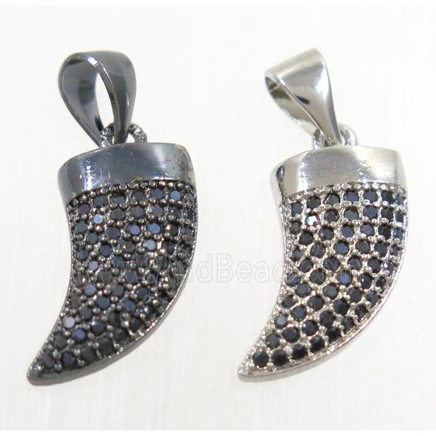 copper horn pendant paved black zircon, mix color
