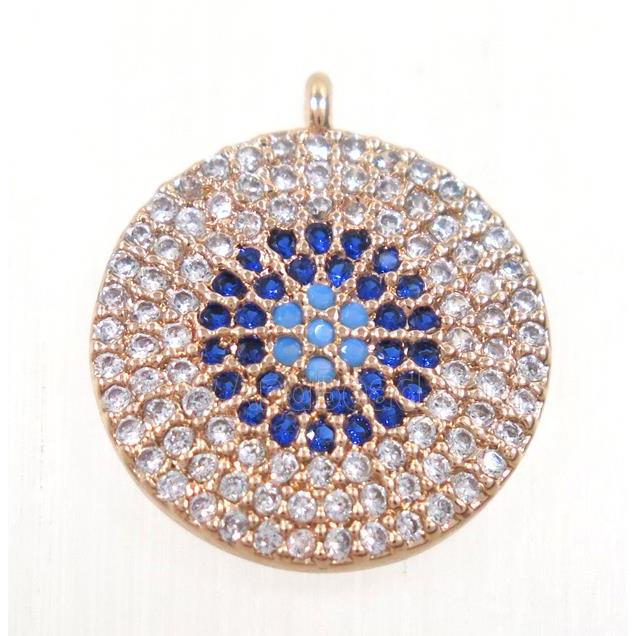 copper button circle pendant paved zircon, rose gold