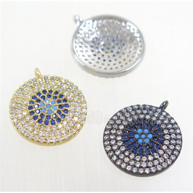 copper button circle pendant paved zircon, mix color