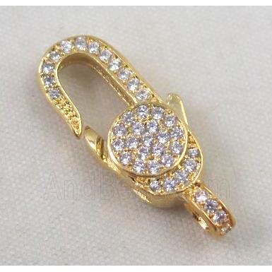 copper Lobster Clasp paved zircon, gold plated