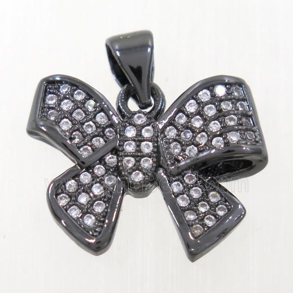 copper Bowknot pendant paved zircon, black plated