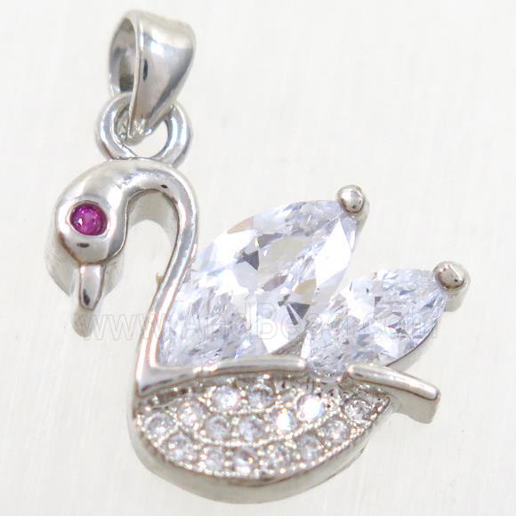 copper swan pendant paved zircon, platinum plated