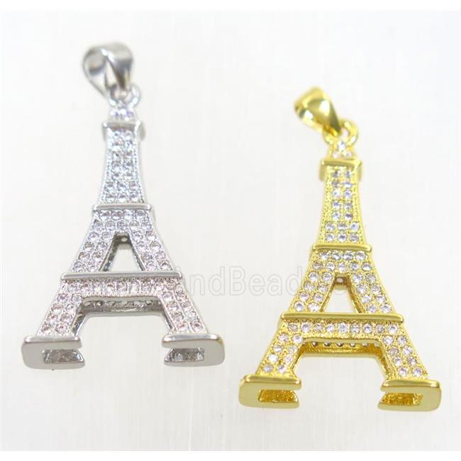 copper Eiffel Tower pendant paved zircon, mix color